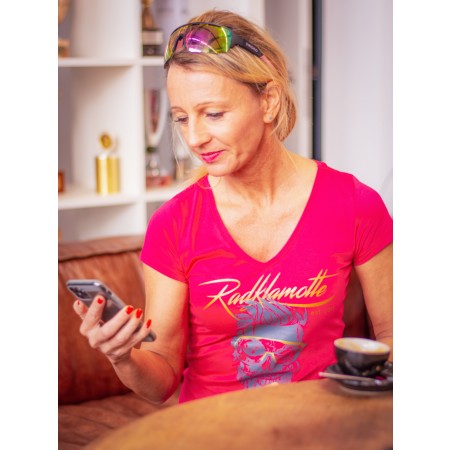 Radklamotte Damen V-Neck T-shirt   "THE FACE" brightrosé